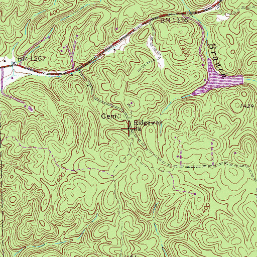 Topographic Map of Ridgeway Church, GA