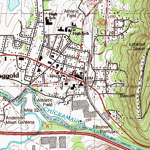 Topographic Map of Ringgold, GA