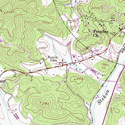 Topographic Map of Roane Cemetery, GA