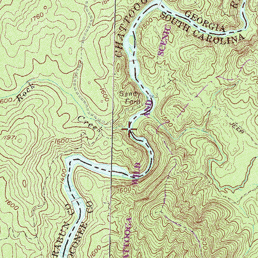 Topographic Map of Rock Creek, GA