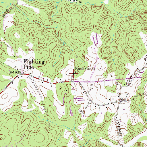 Topographic Map of Rock Creek Church, GA