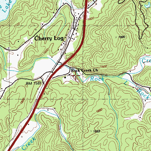 Topographic Map of Rock Creek Church, GA