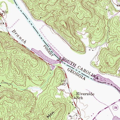 Topographic Map of Rocky Branch, GA