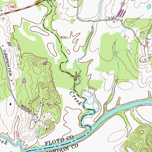 Topographic Map of Rocky Creek, GA