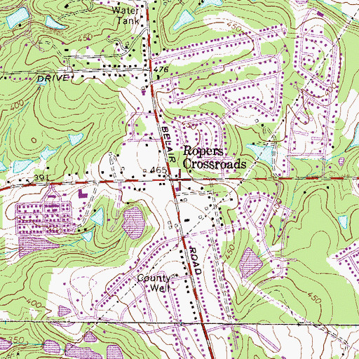 Topographic Map of Ropers Crossroads, GA