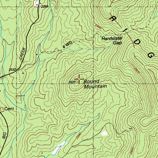 Topographic Map of Round Mountain, GA