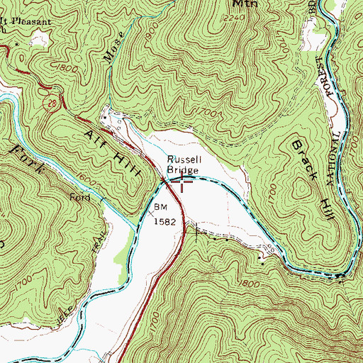 Topographic Map of Russell Bridge, GA