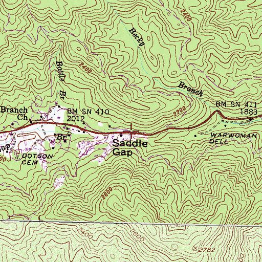 Topographic Map of Saddle Gap, GA