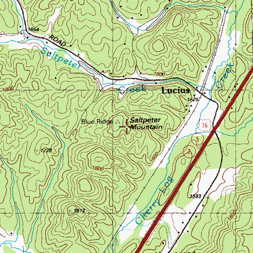 Topographic Map of Saltpeter Mountain, GA