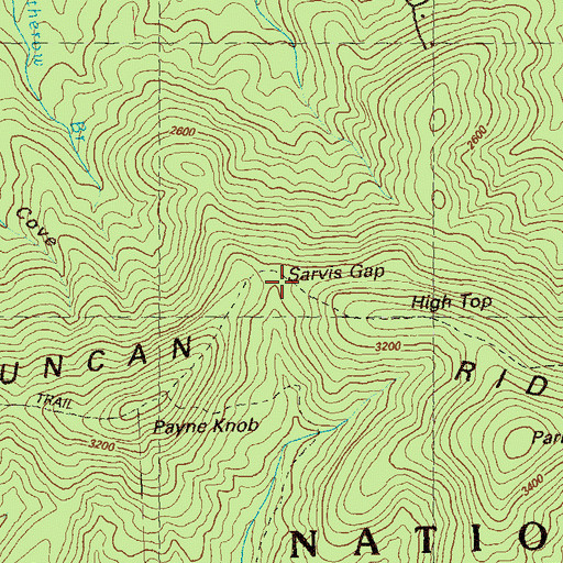 Topographic Map of Sarvis Gap, GA