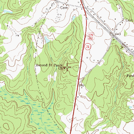 Topographic Map of Second Saint Pauls Church, GA