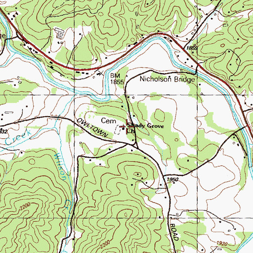 Topographic Map of Shady Grove Church, GA