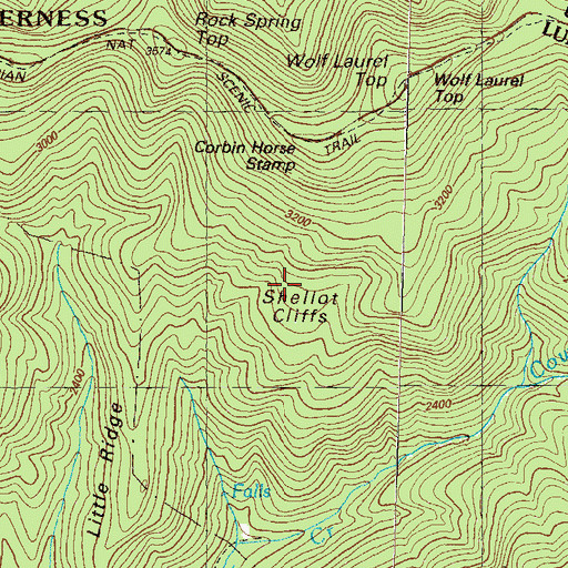 Topographic Map of Shellot Cliffs, GA