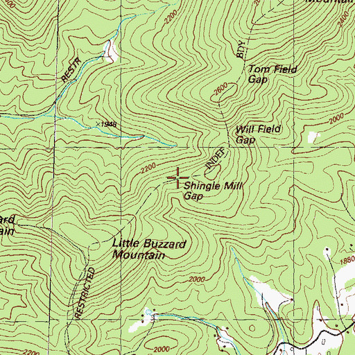 Topographic Map of Shingle Mill Gap, GA