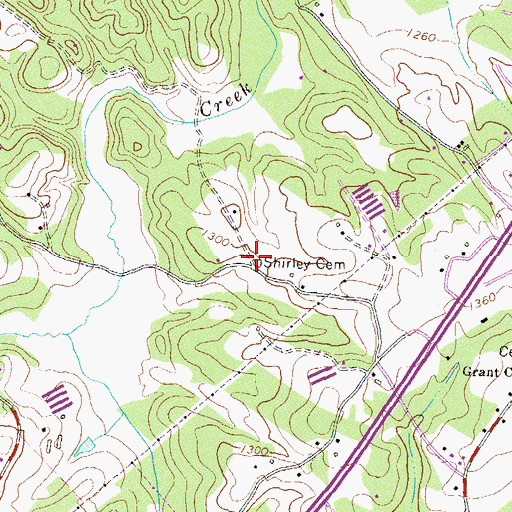 Topographic Map of Shirley Cemetery, GA