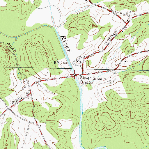 Topographic Map of Silver Shoals Bridge, GA
