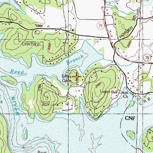 Topographic Map of Sims Cemetery, GA