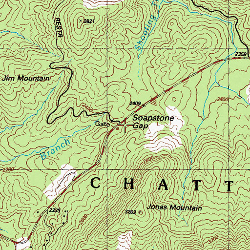 Topographic Map of Soapstone Gap, GA