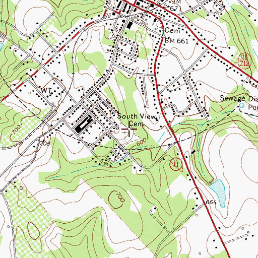 Topographic Map of South View Cemetery, GA