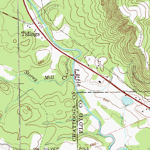 Topographic Map of Storey Mill Creek, GA