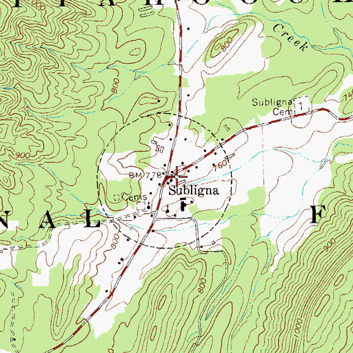 Topographic Map of Subligna, GA