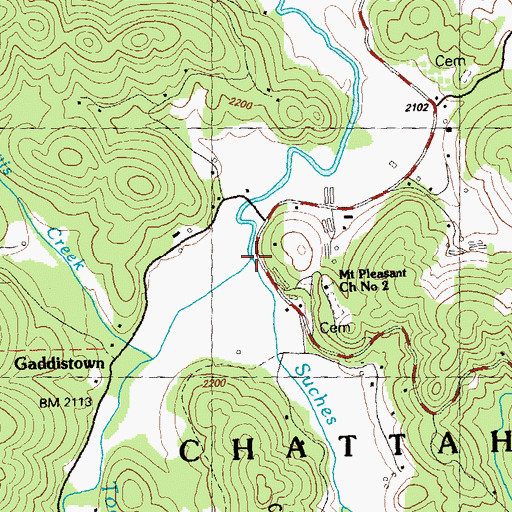 Topographic Map of Suches Creek, GA