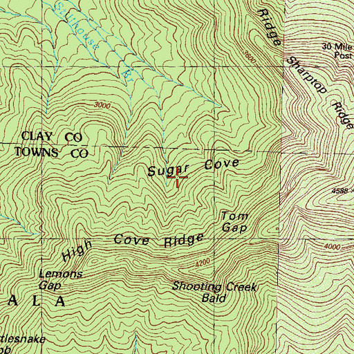 Topographic Map of Sugar Cove, GA