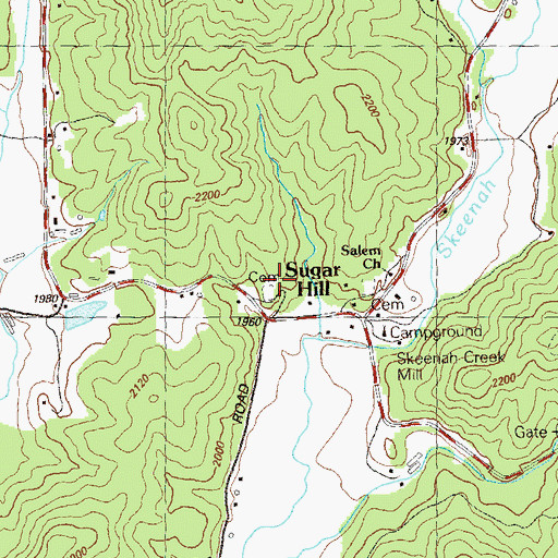 Topographic Map of Sugar Hill Cemetery, GA