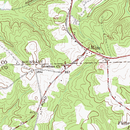 Topographic Map of Sunshine Church, GA