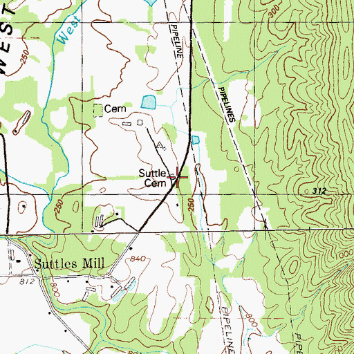 Topographic Map of Suttle Cemetery, GA