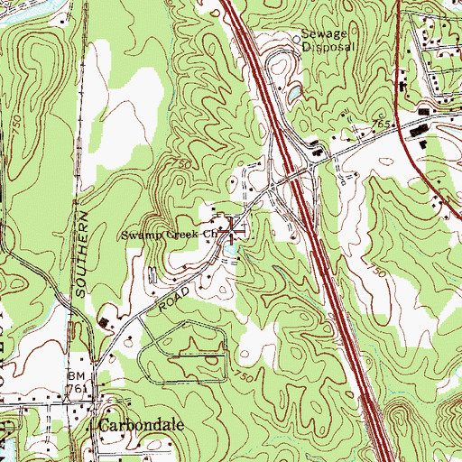 Topographic Map of Swamp Creek Church, GA