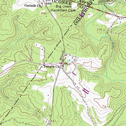 Topographic Map of Temple Church, GA