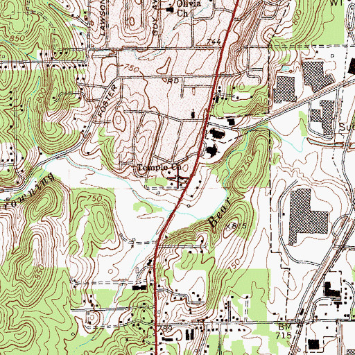 Topographic Map of Temple Church, GA