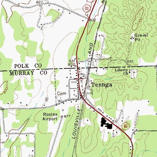 Topographic Map of Tennga, GA