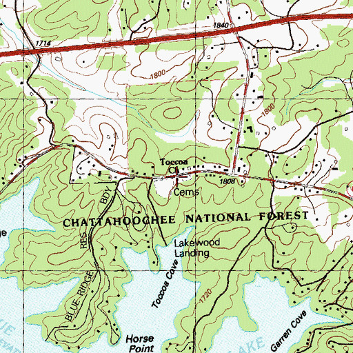 Topographic Map of Toccoa Church, GA