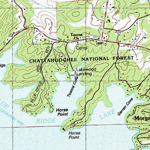Topographic Map of Toccoa Cove, GA