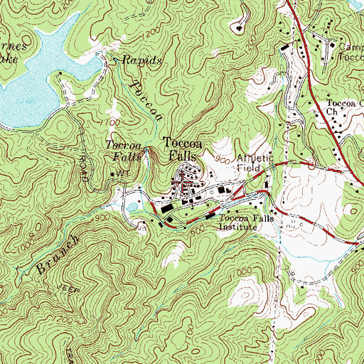 Topographic Map of Toccoa Falls College, GA