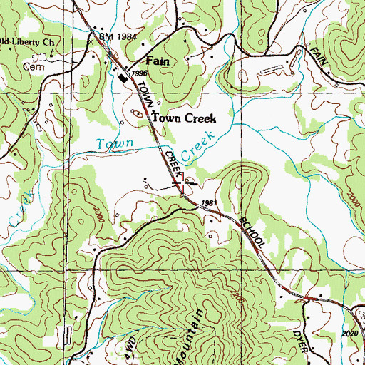 Topographic Map of Town Creek School (historical), GA