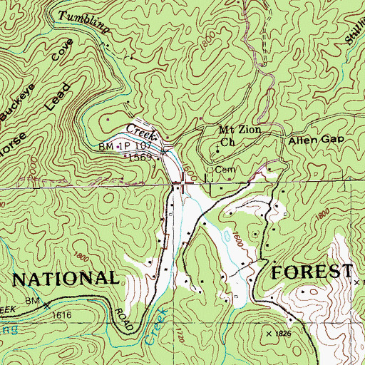 Topographic Map of Tumbling Creek, GA