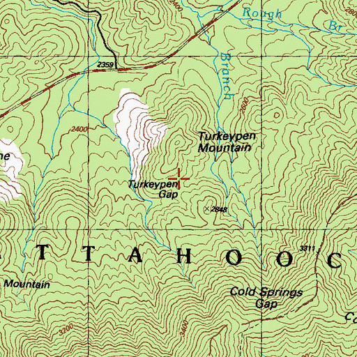 Topographic Map of Turkeypen Gap, GA