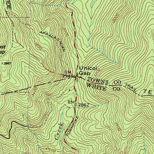 Topographic Map of Unicoi Gap, GA