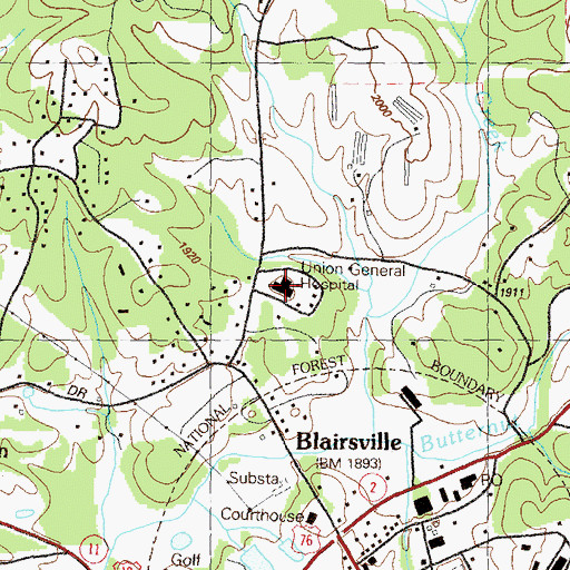Topographic Map of Union General Hospital, GA