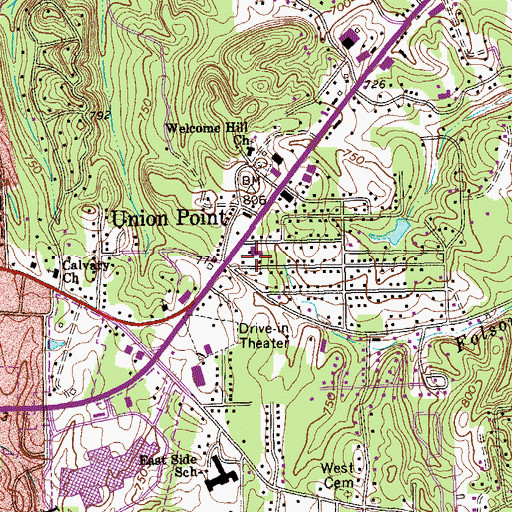 Topographic Map of Union Point, GA