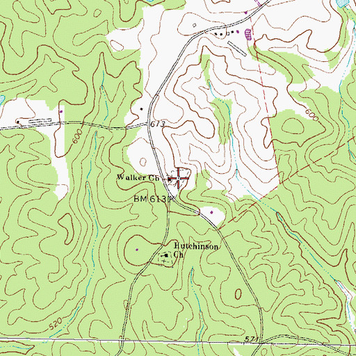 Topographic Map of Walker Church, GA