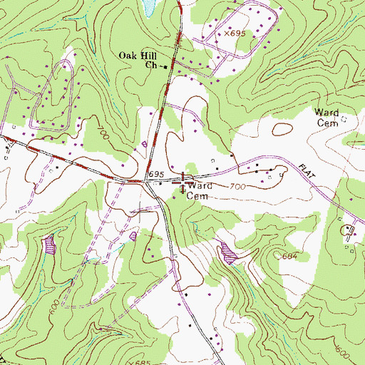 Topographic Map of Ward Cemetery, GA