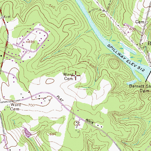 Topographic Map of Ward Cemetery, GA