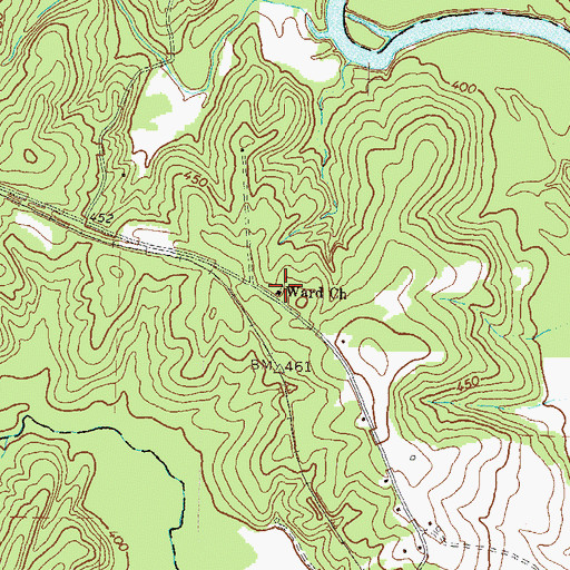 Topographic Map of Ward Church, GA