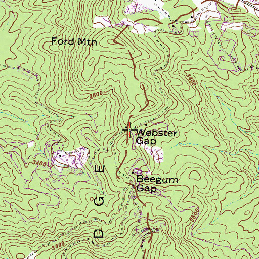 Topographic Map of Webster Gap, GA