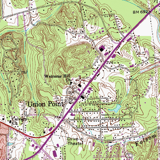 Topographic Map of Welcome Hill Church, GA