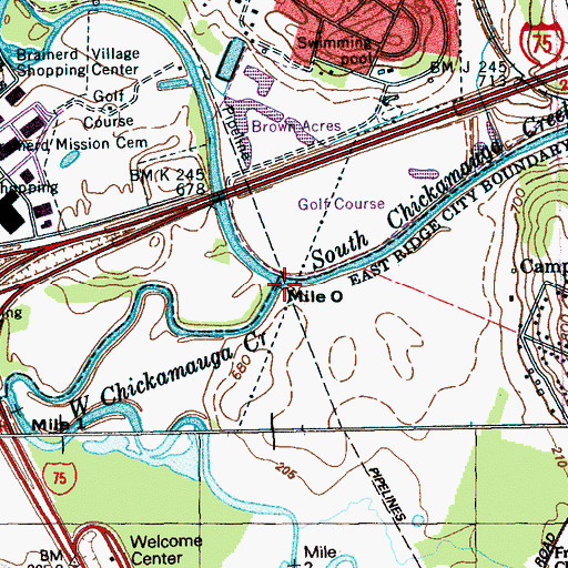 Topographic Map of West Chickamauga Creek, GA